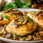 Ingredients for Chicken Marsala sauce including Marsala wine, mushrooms, and chicken